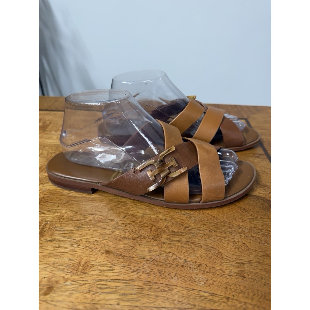 Sam Edelman Ezra Women's 8.5 Brown leather Cross slide Slip On sandals logo - Picture 2 of 9